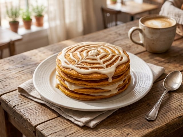 SP Pumpkin Pancakes with Cream Cheese Icing.