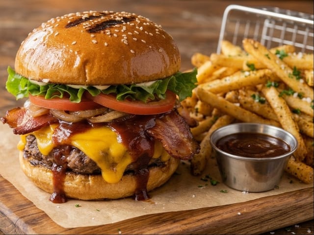 SP Bacon Cheddar BBQ 8oz Burger.