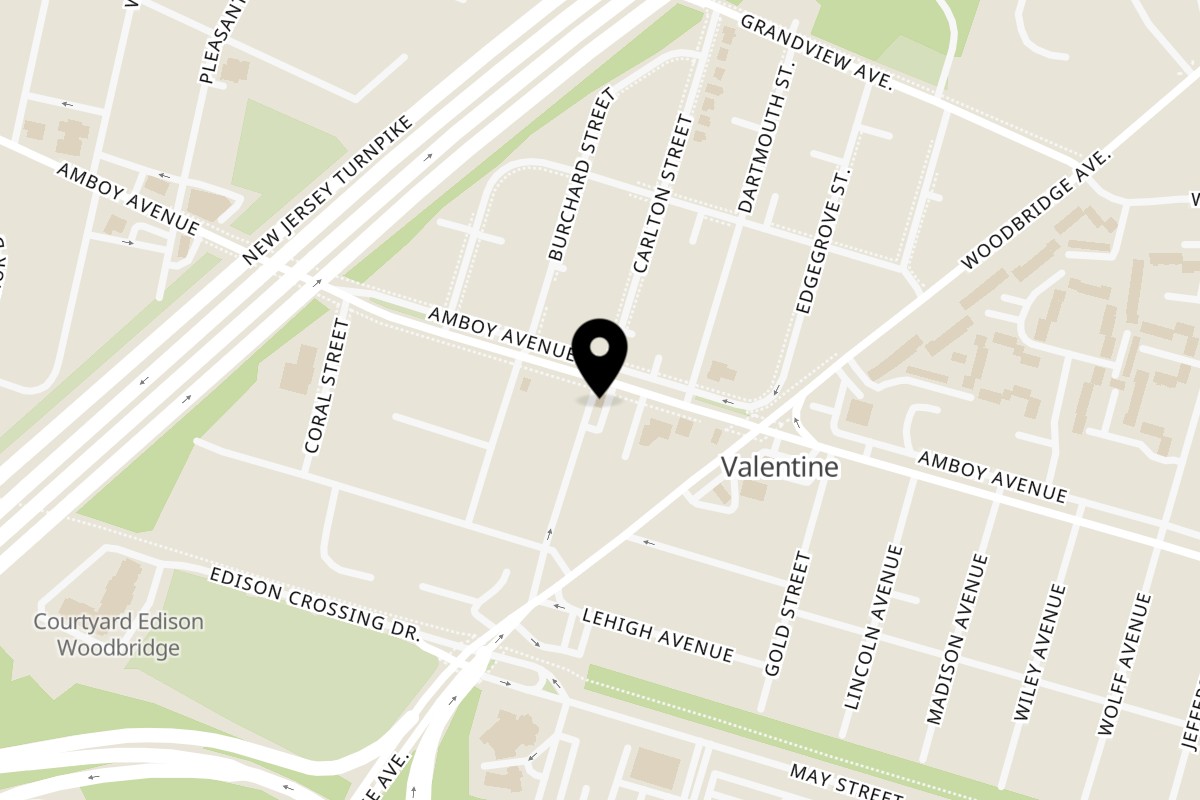 Map showing the location of Sunshine Grill on 821 Amboy Ave in Edison